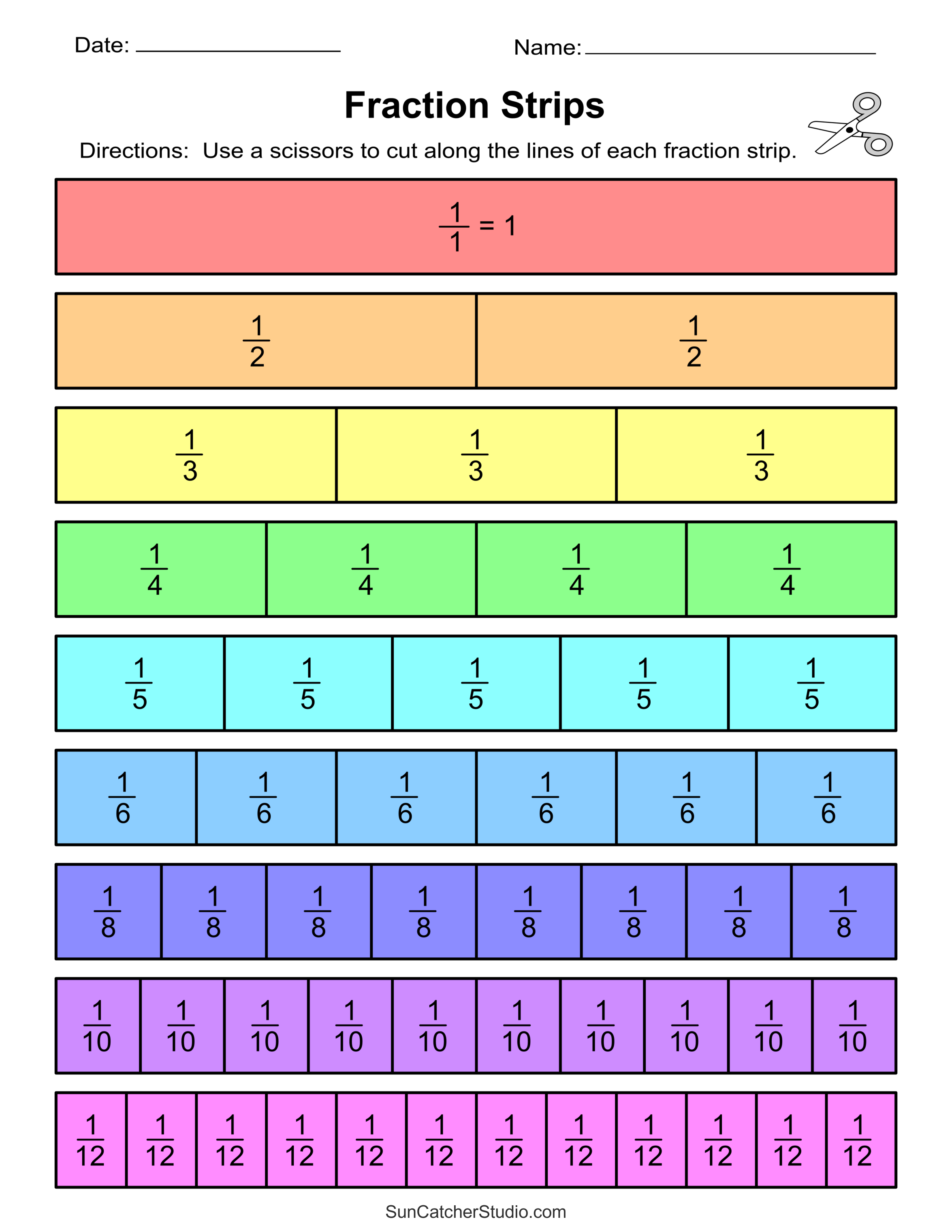 printable fraction strips and fraction bars – free printables